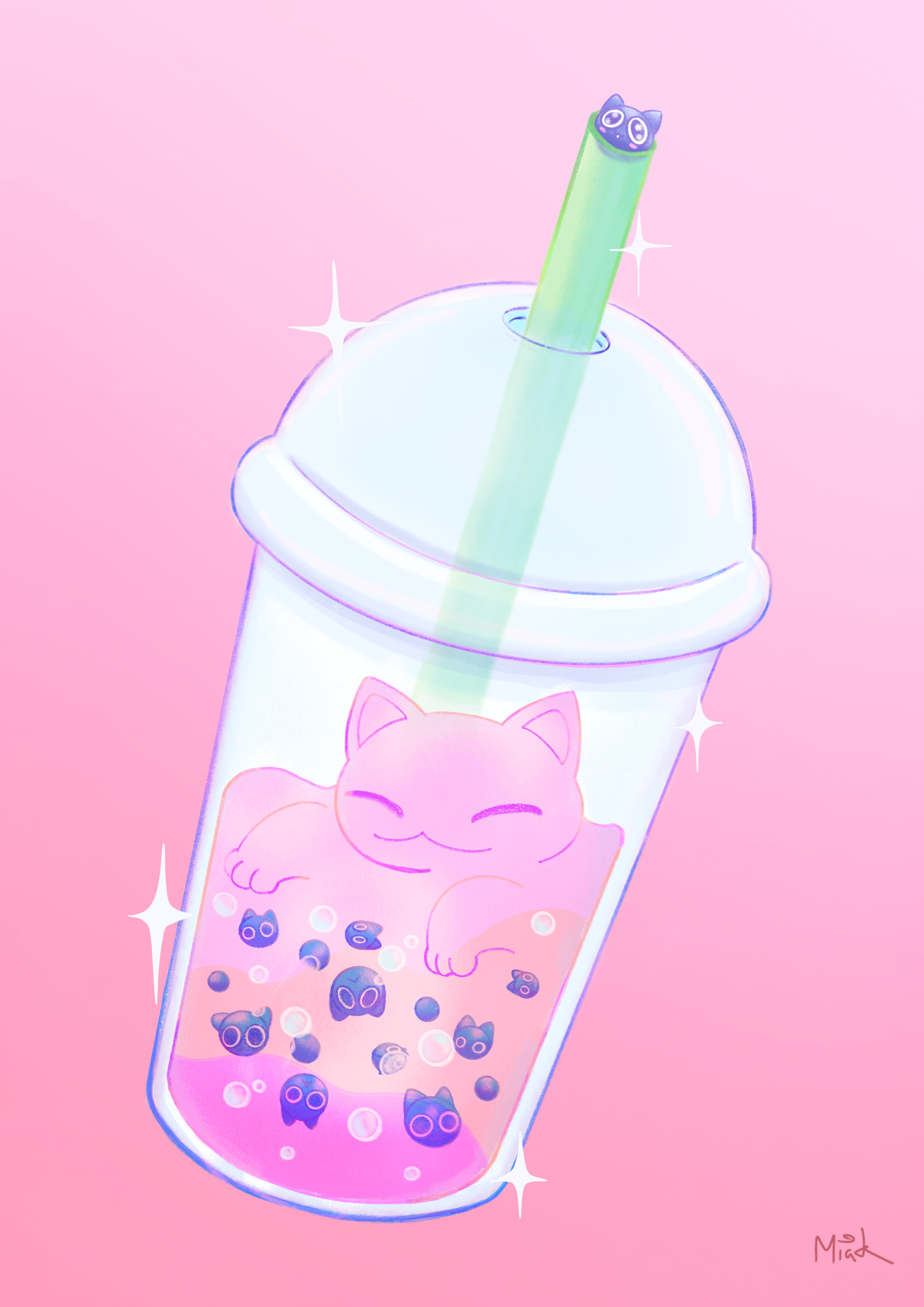 Bubble Cat Tea A4 Print