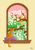 Cat in Window A4 Print